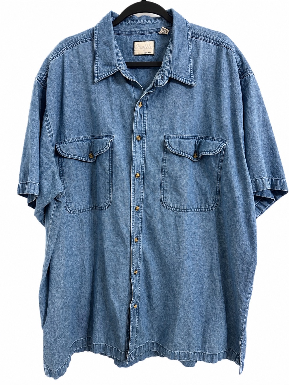 Vintage Profile For Men Denim Button Shirt Blue Jean Cotton 90s Oversized 2XT